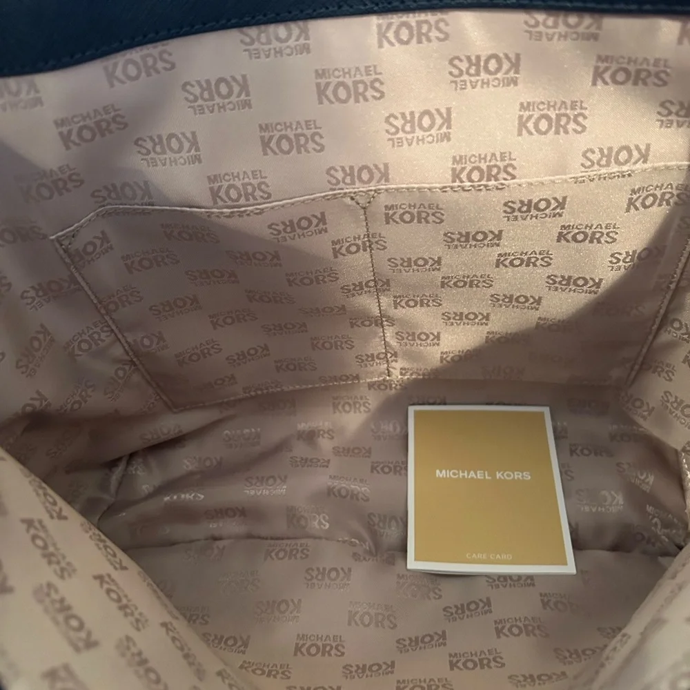 Michael Kors Dark Blue Tote with Gold Accents, New With Out Tags, Beautiful - Picture 4 of 7